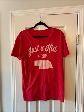 Just a Kid From Nebraska Red Adult Graphic Tee